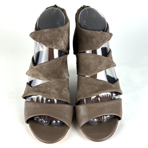 Corso Como Taupe Stacked Heel Open Toe Leather/Suede Booties Size 8M Like New - Picture 2 of 15